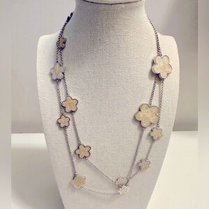 SILVER CLOVER LONG LAYERED NECKLACE